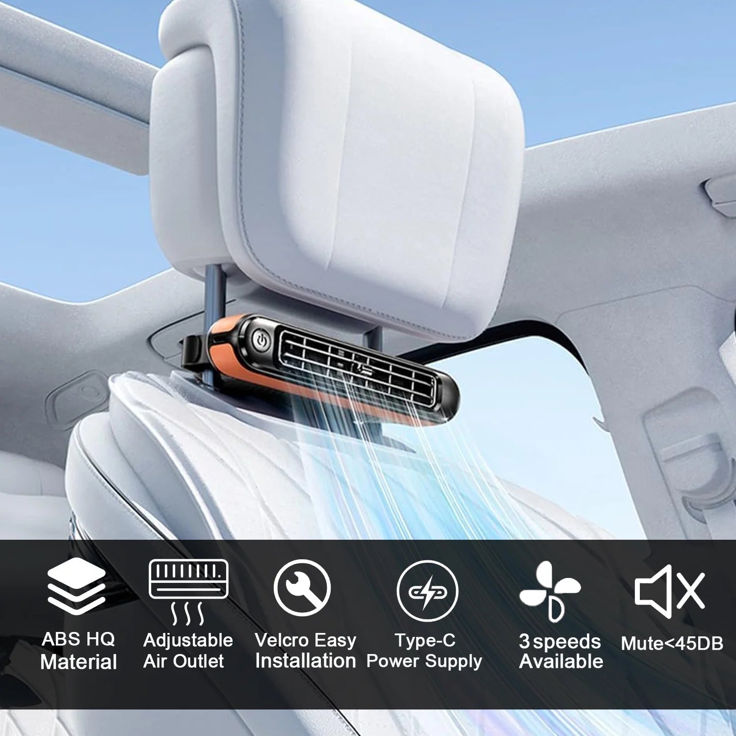 Wiher Car Seat Cooling Fan, USB Car Headrest Fan with Elastic Belt&3 Wind Speeds,Suitable for Car RV SUVs Trucks and Kids, Blows Out Cool Air (Brown)