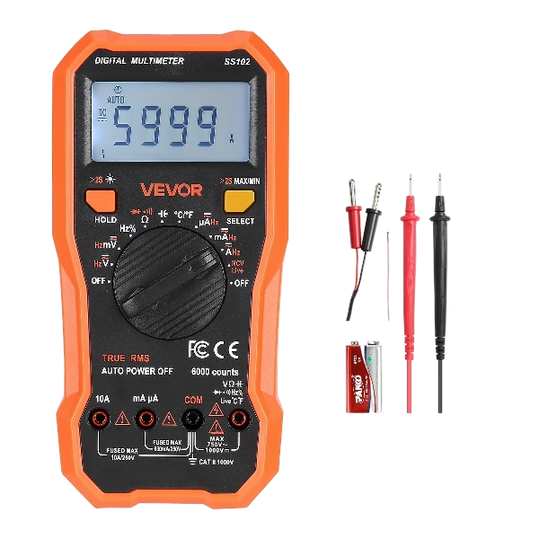 VEVOR Digital Multimeter,6000-Count TRMS DC/AC Voltmeter Current Tester,Professional NCV Multimeter for Current Voltage Resistance Capacitance Duty-Cycle Tempetature Diodes Continuity Live Wire Test