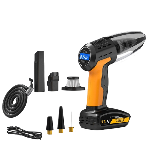 4-in-1 Cordless Car Vacuum Cleaner & Tire Inflator Pump w Digital Gauge, 9000Pa, 150PSI, Auto Stop, 6000mAh