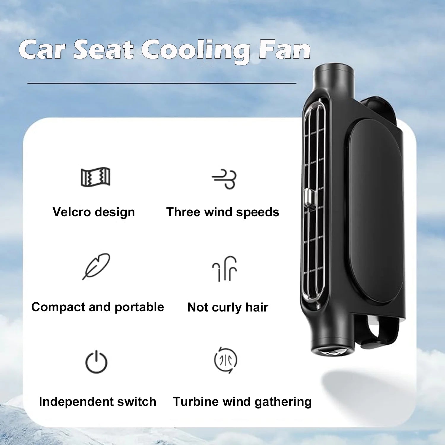 Wiher Car Seat Fan, Car Fan Seat Cooling Fan with 3 Speed Rotating Fan to Cool Your Back, Suitable for Car RV SUVs Trucks and Kids, Blows Out Cool Air (Black)