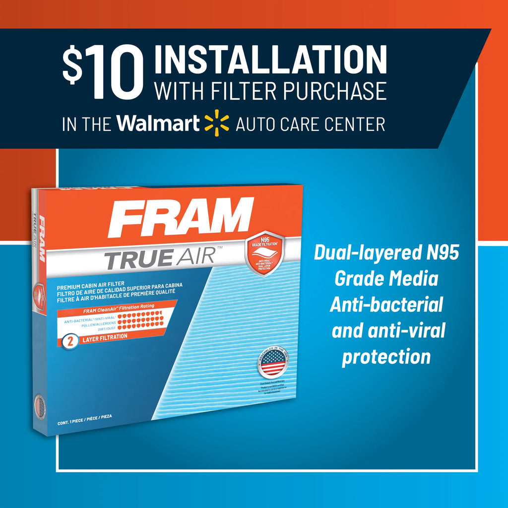 FRAM CV10285 TrueAir Premium Cabin Air Filter with N95 Grade Filter Media for Select Toyota Vehicles