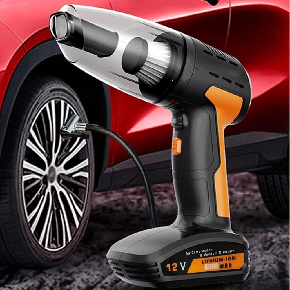 4-in-1 Cordless Car Vacuum Cleaner & Tire Inflator Pump w Digital Gauge, 9000Pa, 150PSI, Auto Stop, 6000mAh