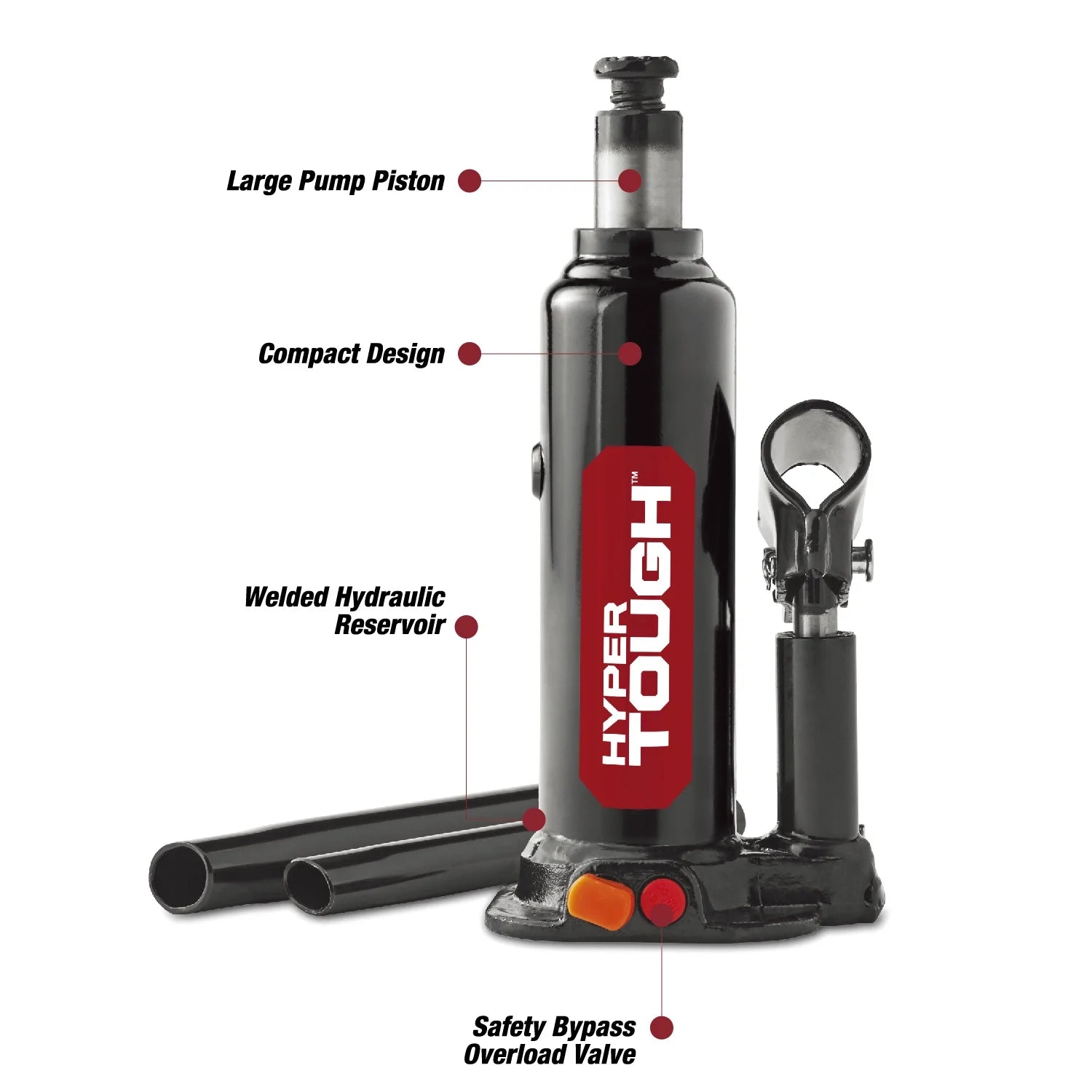 Hyper Tough T90203W Bottle Jack, 2 Ton Black