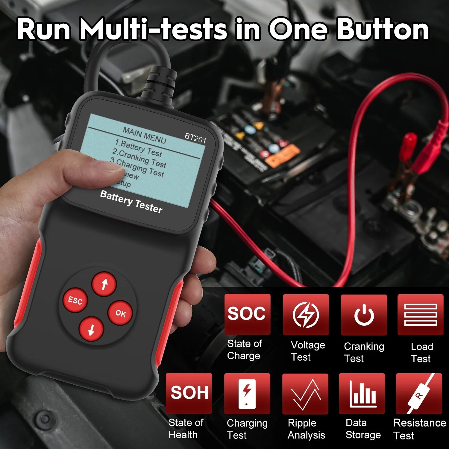 Car Battery Tester 12V: Askmuse BT201 Digital Car Battery Analyzer, CCA 100-2000 Automotive Alternator Analyzer, Automotive Charging Cranking System Tester for Car Truck Motorcycle ATV SUV Boat Yacht